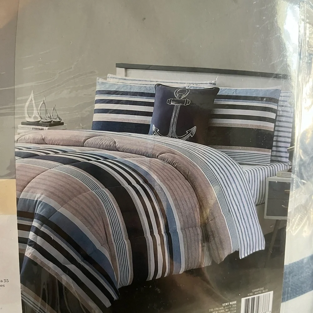 Striped Nautical 8 pc Bedding Set Sz king